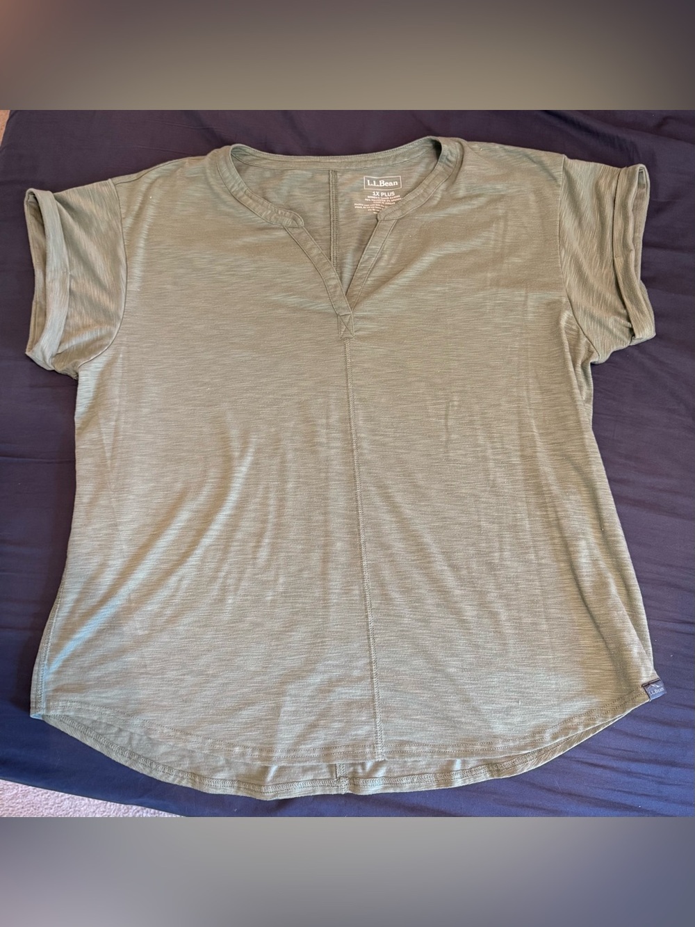 L.L.Bean Green Streamside Tee, Short-Sleeve Splitneck Women's 1X
